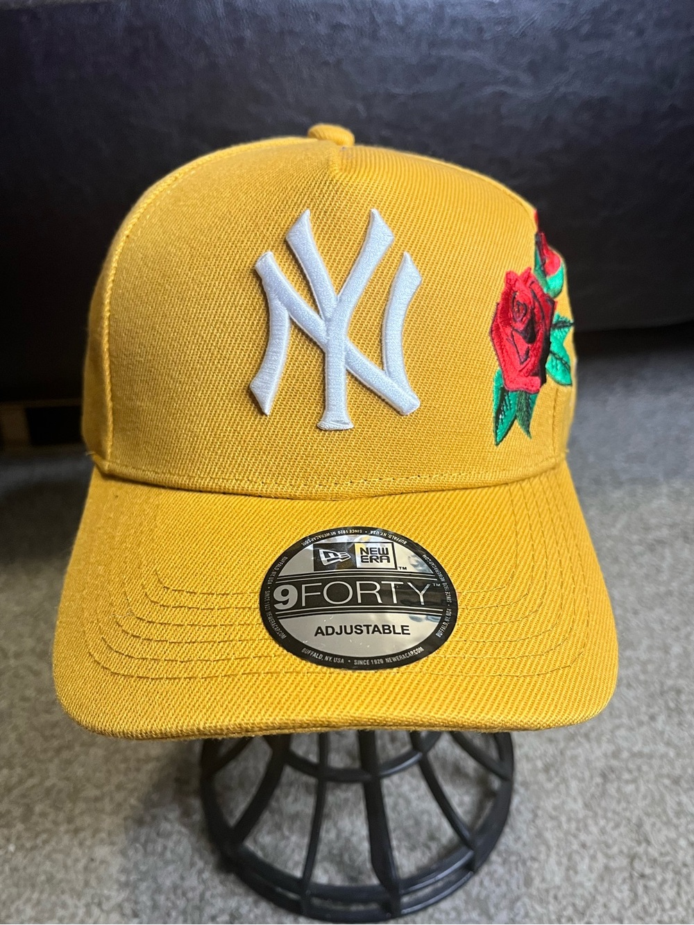 New Era Yellow 9FORTY Cap with White NY Logo & Red Rose